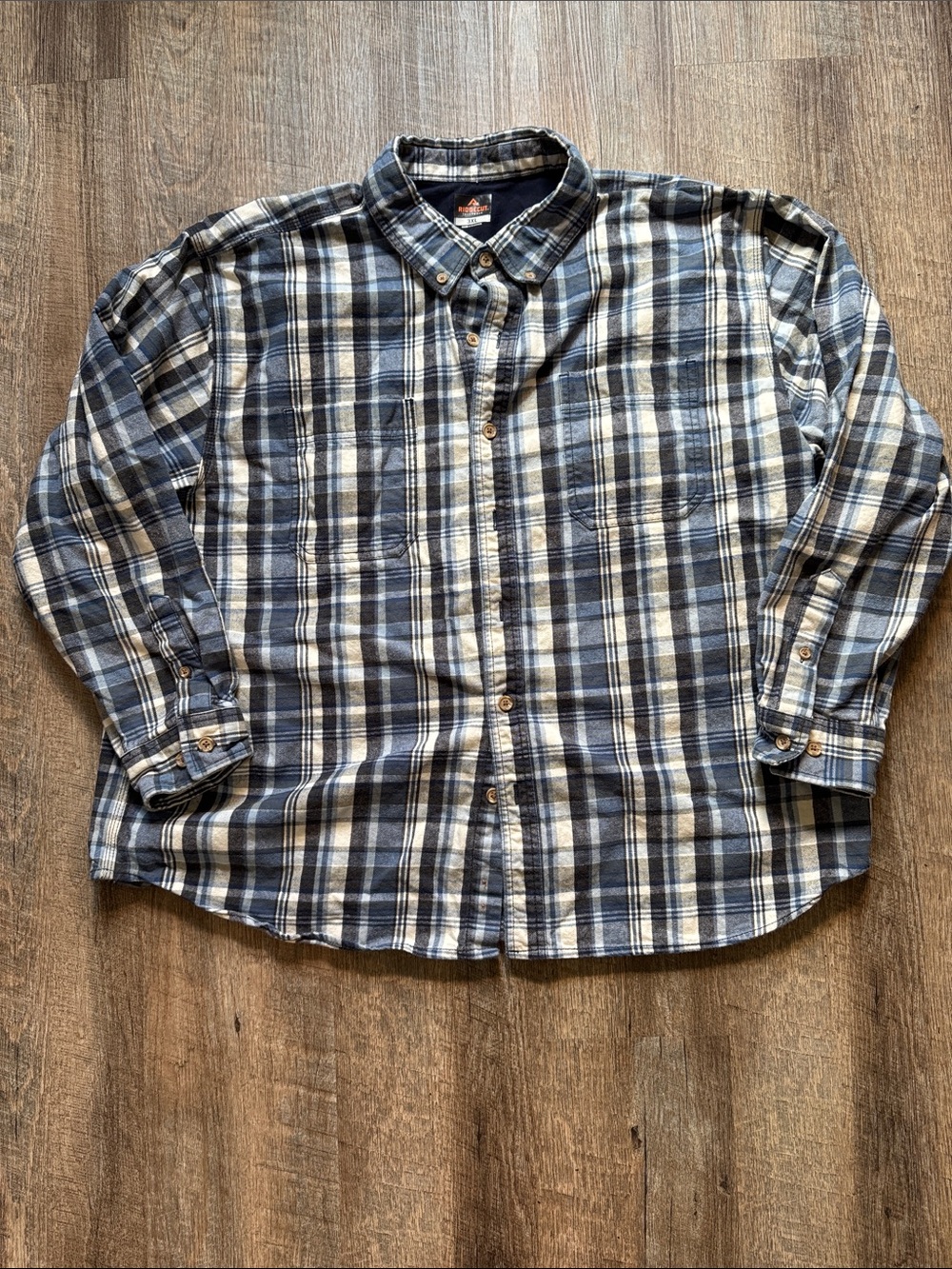 Men's Blue & White Heavyweight Plaid Button-Down Shirt - Classic Casual